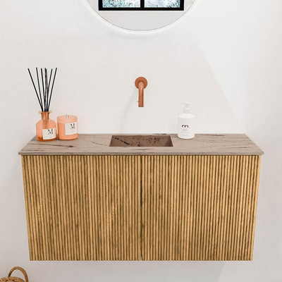 Mondiaz JOYA-DLUX 80cm meuble de salle de bains WC - couleur Oak - Vasque FAYE position Milieu Sans trou de robinet couleur Arena.