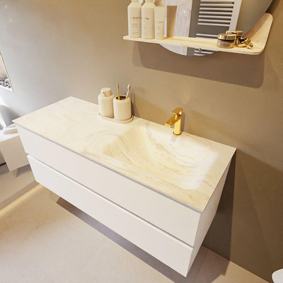 Mondiaz VICA-DLUX Ensemble de meuble de salle de bain - 120cm - meuble sous-vasque talc - 2 tiroirs - lavabo encastré cloud droite - 1 trou de robinet - version haute de 60cm - ostra