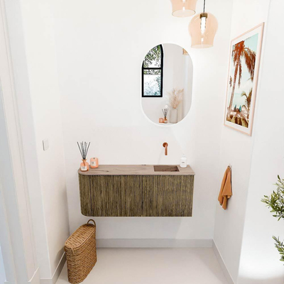 Mondiaz JOYA-DLUX 101.6cm toiletmeubel - ronding links kleur Dusk - Wastafel FAYE positie Rechts Zonder kraangat kleur Arena.