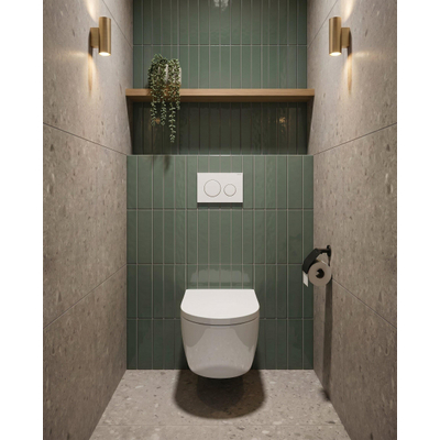 QeramiQ Dely Swirl Toiletset - 36.3x51.7cm - Geberit UP320 plieger inbouwreservoir - 35mm zitting - glans witte bedieningsplaat - ronde knoppen - glans wit