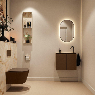 MONDIAZ TURE-DLUX Meuble toilette - 60cm - Rust - EDEN - vasque Frappe - position droite - 1 trou de robinet