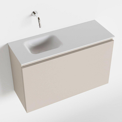 MONDIAZ OLAN Toiletmeubel 80x30x40cm met 0 kraangaten 1 lades linen mat Wastafel Lex links Solid Surface Wit