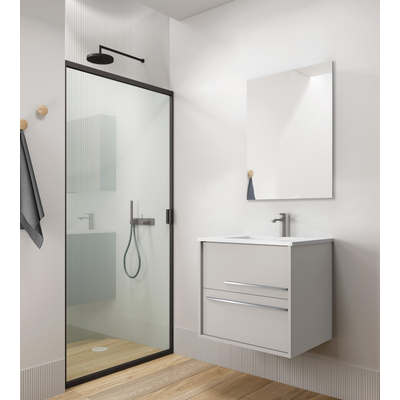 Saniclass Prime Essential Meuble sous lavabo - 60x55x46cm - 2 tiroirs - Poignée standard - MDF - mat cotton (beige)