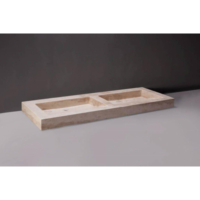 Forzalaqua Palermo Doppio wastafel 140.5x51.5x9cm Rechthoek 2 kraangaten 2 wasbakken Natuursteen Travertin gezoet OUTLETSTORE
