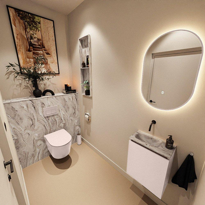 MONDIAZ TURE-DLUX Meuble de toilettes 40 cm Rosee. Vasque EDEN Glace position gauche. Sans trou de robinet.