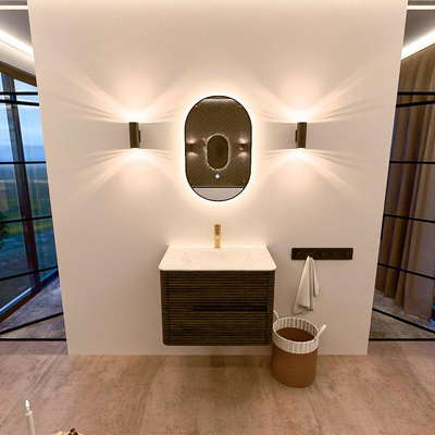 Mondiaz CIRO-DLUX Badkamermeubelset - 70x45x50cm - Solid surface wastafel Opalo - 1 wasbak Midden - 1 kraangat - 2 lades - Shadow