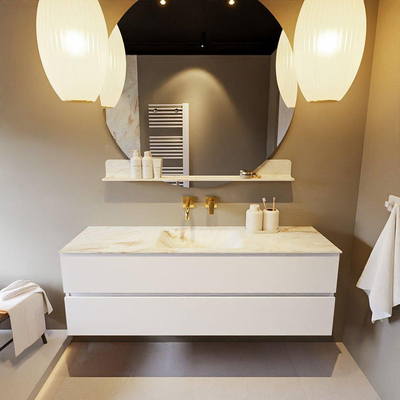 MONDIAZ VICA-DLUX Ensemble meuble de salle de bains - 150cm - meuble bas Talc - 2 tiroirs - lavabo encastré Cloud au milieu - sans trous de robinet - version haute 60cm - Frappe