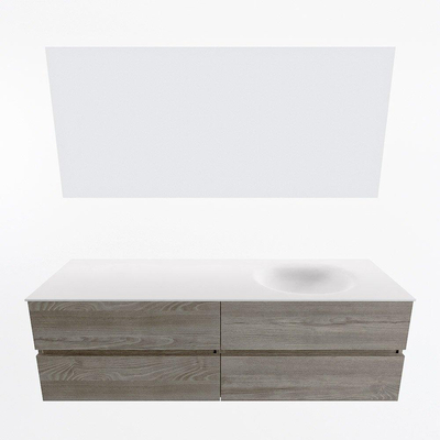 Mondiaz Vica ensemble de meuble de salle de bain - 160cm - meuble sous-vasque marron clair gris - 4 tiroirs - lavabo lune droite - sans trous de robinet - couleur talc - miroir LED - version XL 60cm de haut