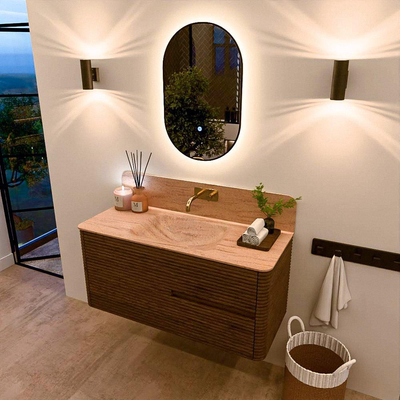 Mondiaz CIRO-DLUX Badkamermeubelset - 110x45x50cm - Solid surface wastafel Saba - 1 wasbak Midden - zonder kraangaten - 2 lades - Dusk