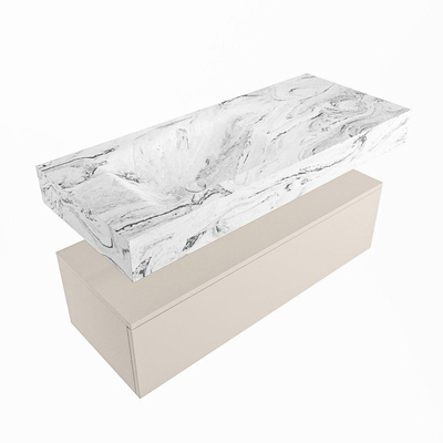 MONDIAZ ALAN - DLUX Ensemble de meubles de salle de bains - 110cm - meuble bas - Linen - 1 tiroir - lavabo suspendu - vasque à gauche - 0 trous de robinet - Glace