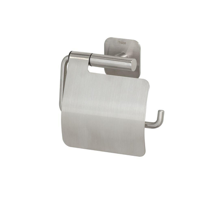 Tiger Colar Toiletrolhouder - met klep - zelfklevend - geborsteld RVS