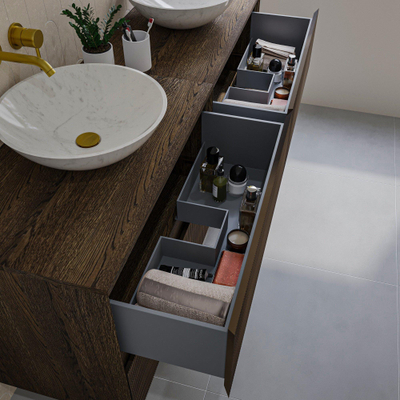 Saniclass Holz Atelier Meuble de salle de bains - 160x45x60cm - 4 tiroirs - plan de toilette - Chêne charcoal