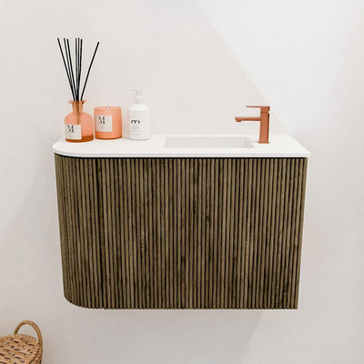 Mondiaz JOYA 61.6cm toiletmeubel - ronding links kleur Dusk - Wastafel FAYE positie Rechts 1 kraangat kleur Talc.