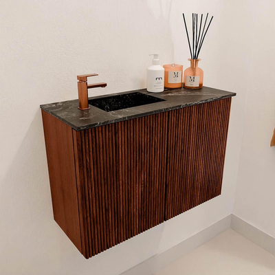Mondiaz JOYA-DLUX 60cm toiletmeubel - kleur Ruby - Wastafel FAYE positie Links 1 kraangat kleur Lava.