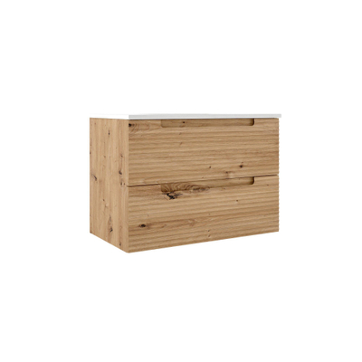 Saniclass Prime Wastafelonderkast - 80x55x44.9cm - Rustiek Eiken - incl topblad, waskom en kraan - showroommodel