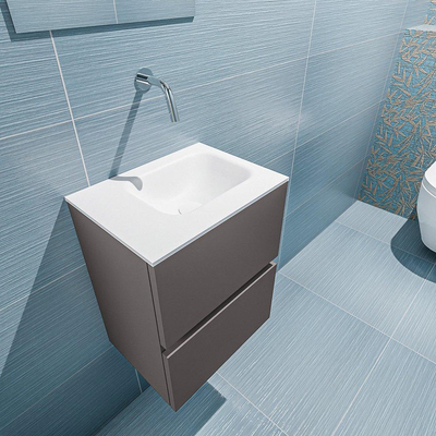 MONDIAZ ADA Toiletmeubel 40x30x50cm met 0 kraangaten 2 lades dark grey mat Wastafel Lex rechts Solid Surface Wit