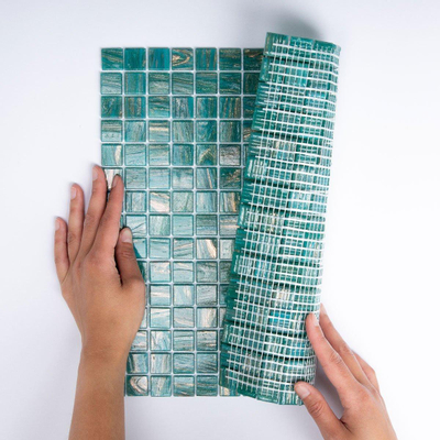 The Mosaic Factory Amsterdam mozaïektegel - 32.2x32.2cm - wand en vloertegel - Vierkant - Glas Turquoise glans