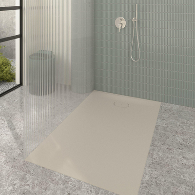 Villeroy & Boch Ecora douchebak - 140x90x3.5cm - afvoer korte zijde - almond (beige)
