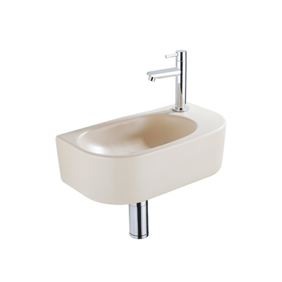 QeramiQ Fuente pack lave-mains – demi-rond – 40 x 21,5 x 12 cm – céramique beige – perçage à droite – robinet chromé