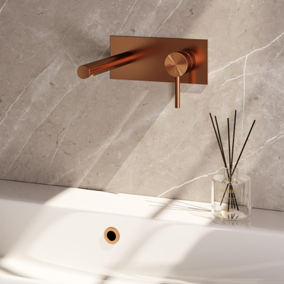 BRAUER Stripe Mitigeur lavabo encastré - bec droit et plaque de recouvrement modèle A1 - cuivre brossé PVD