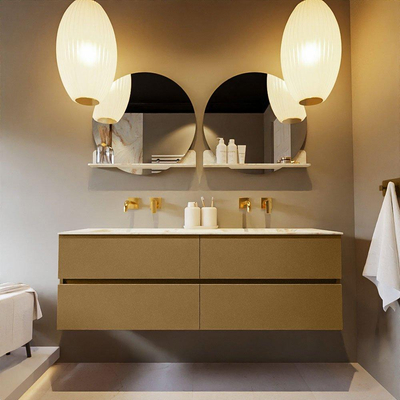 Mondiaz VICA-DLUX ensemble de meuble de salle de bain - 150cm - meuble sous-vasque oro - 4 tiroirs - lavabo encastré cloud double - sans trous de robinet - version haute de 60cm - frape