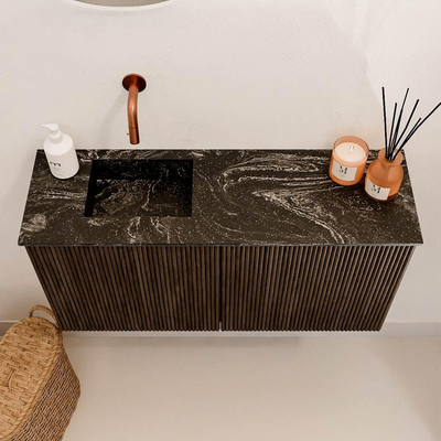 Mondiaz JOYA-DLUX 80cm meuble de toilette - couleur Walnut - Vasque FAYE position Gauche Sans trou de robinet couleur Lava.