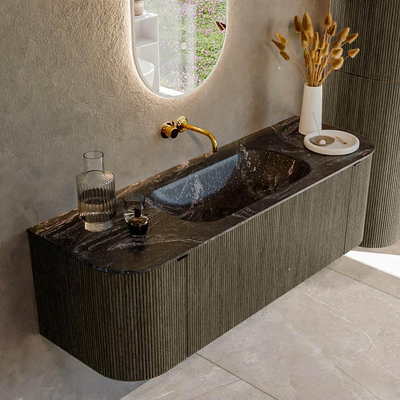 Mondiaz KURVE-DLUX Badkamermeubelset - 140x46x40cm - 1 lade - 2 deuren - wastafel solid surface - midden - zonder kraangat - Shadow