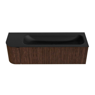 MONDIAZ KURVE Meuble de salle de bains 145 cm avec module 25 L couleur Walnut avec 1 tiroir et 1 porte. Lavabo BIG LARGE à droite 1 trou de robinet Urban.