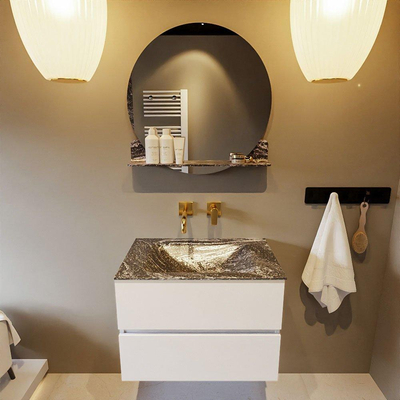 Mondiaz VICA-DLUX ensemble de meuble de salle de bain - 70cm - meuble sous lavabo talc - 2 tiroirs - lavabo encastré cloud milieu - sans trous de robinet - miroir modèle spot - version XL 60cm haut - lave