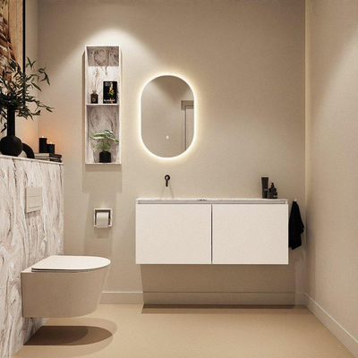 MONDIAZ TURE-DLUX Meuble de toilettes 120cm Talc. EDEN vasque Glace position gauche. Sans trou de robinet.