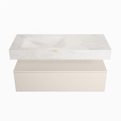 Mondiaz ALAN-DLUX Ensemble de meuble - 110cm - meuble Linen mat - 1 tiroir - Lavabo Cloud Ostra suspendu - vasque Gauche - 0 trous de robinet