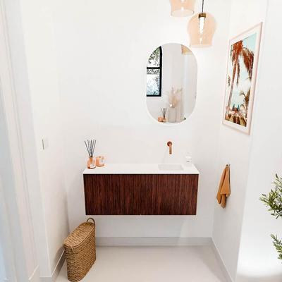 Mondiaz JOYA 100cm toiletmeubel - kleur Ruby - Wastafel FAYE positie Rechts Zonder kraangat kleur Talc.