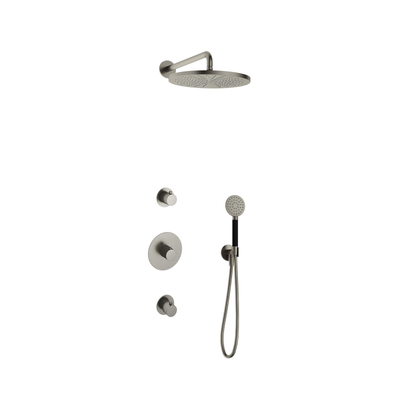 Hotbath Cobber IBS20 Ensemble de douche de pluie encastré - bras mural 35cm - douche de tête ronde 30cm - douchette 3 jets - nickel brossé