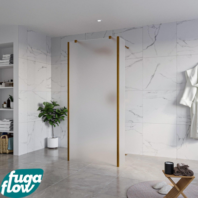 FugaFlow Eccelente Vetro Douche à l'italienne - 90x200cm - verre satiné - anticalcaire - verre de sécurité 8mm - 2 parois latérales 40cm - avec bras muraux et profilés d'angle - Cuivre brossé