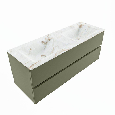MONDIAZ VICA-DLUX Ensemble meuble de salle de bains - 130cm - meuble bas army - 2 tiroirs - lavabo encastré cloud double - 2 trous de robinet - version haute 60cm - frape