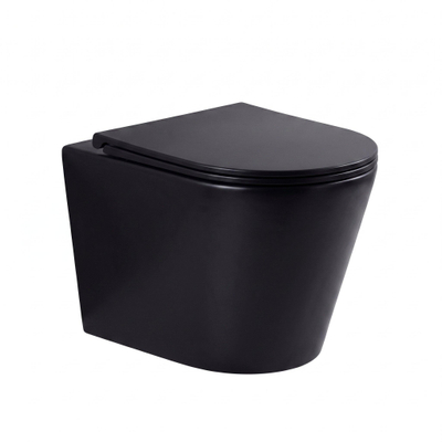 QeramiQ Dely hangtoilet – spoelrandloos – diepte 51,7 cm – met slim softclose zitting – mat zwart