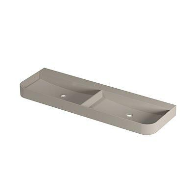 INK Duomo Lavabo - 140x45x10cm - posé - coins arrondis - double vasque - sans trou de robinet - polystone - coton crème mat