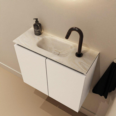 MONDIAZ TURE-DLUX Meuble de toilettes 60 cm Talc. Lavabo EDEN Ostra position milieu. Avec 1 trou de robinet.