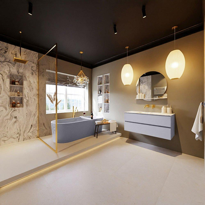 MONDIAZ VICA-DLUX Ensemble meuble de salle de bains - 110cm - meuble bas cale - 2 tiroirs - lavabo encastré cloud centré - sans trous de robinet - version haute 60cm - glace