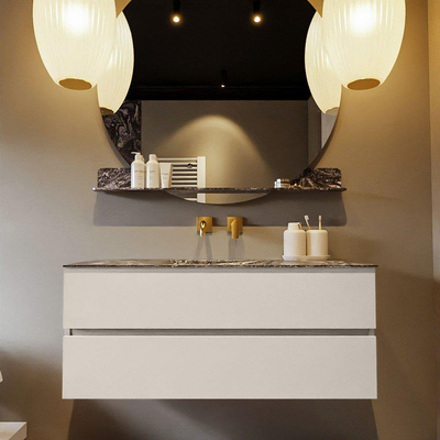 VICA-DLUX 120cm badmeubel onderkast Linen 2 lades. Inbouw wastafel CLOUD midden zonder kraangat, kleur Lava.