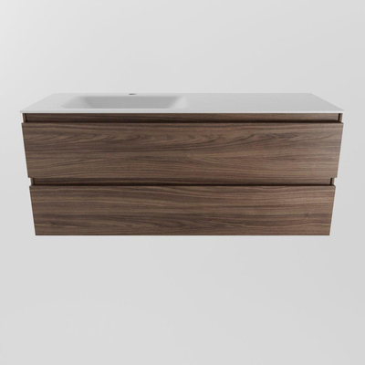 Mondiaz Aivy ensemble de meubles de salle de bains - 120x45x50cm - 1 trou de robinet - 1 vasque talc Solid surface - Gauche - 2 tiroirs - Avec armoire de toilette - Mélamine Mocha