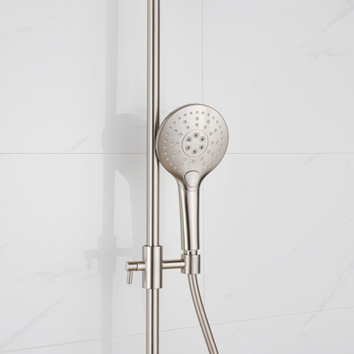 Fortifura Calvi Ensemble barre de douche - coude mural intégré - flexible de douche métal - douchette ronde - Inox brossé PVD (Inox)