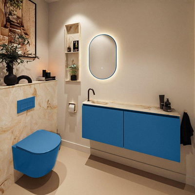 MONDIAZ TURE-DLUX Meuble WC 120cm Jeans. EDEN lavabo Frappe position gauche. Avec 1 trou de robinet.