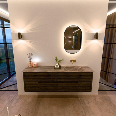 Mondiaz CIRO-DLUX Meuble de salle de bains - 160x45x50cm - plan-vasque en solid surface Oza - 1 vasque à droite - sans trous de robinetterie - 4 tiroirs - Shadow