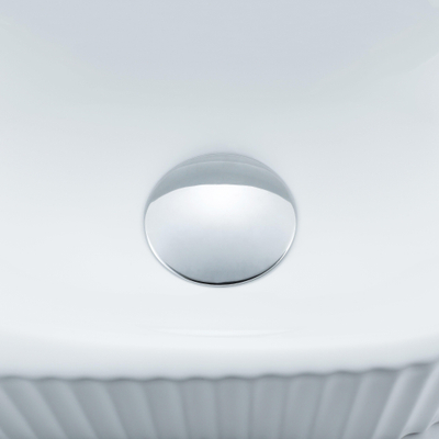 QeramiQ Fuente Ensemble de Lavabo - 40x21.5x12cm - strié - demi-rond - céramique - ensemble de robinet chrome - bouchon de vidange - siphon réduit - blanc brillant