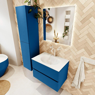 Mondiaz VICA ensemble de meuble de salle de bain - 70cm - meuble sous-vasque jeans - 2 tiroirs - lavabo moon milieu - 1 trou de robinet - version haute de 60cm - talc