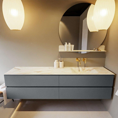 Mondiaz VICA-DLUX ensemble de meuble de salle de bain - 200cm - meuble sous-vasque plata - 4 tiroirs - lavabo encastrée cloud droite - sans trous de robinet - version haute de 60cm - frape