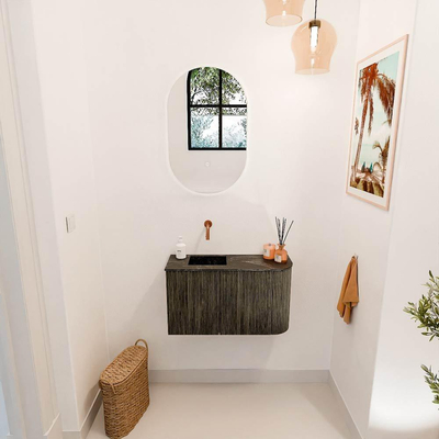 Mondiaz JOYA-DLUX 71.6cm toiletmeubel - ronding rechts kleur Shadow - Wastafel FAYE positie Links Zonder kraangat kleur Lava.