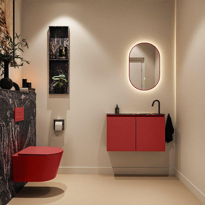 MONDIAZ TURE-DLUX Meuble toilette - 80cm - Fire - EDEN - vasque Lava - position droite - 1 trou de robinet