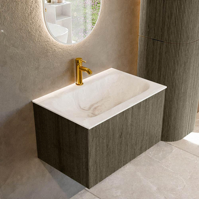 Mondiaz KURVE-DLUX Badkamermeubelset - 70x46x40cm - 1 lade - wastafel solid surface - midden - 1 kraangat - Shadow